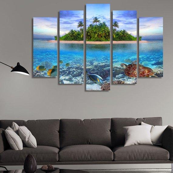 Beautiful Ocean - Ocean 5 Panel Canvas Art Wall Decor Beautiful Ocean - Ocean 5 Panel Canvas Art Wall Decor