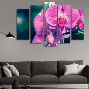 Beautiful Orchid Flower In A Garden At Spring Day - Nature 5 Panel Canvas Art Wall Decor