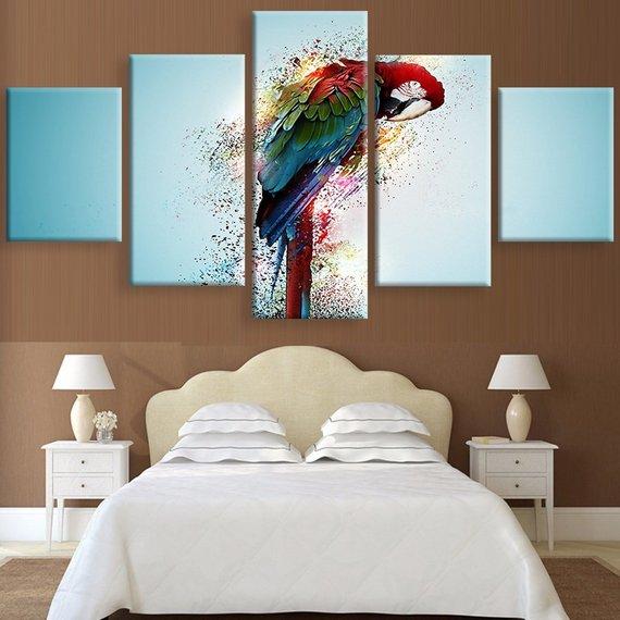 Beautiful Parrot Parrot Macaw - Abstract Animal 5 Panel Canvas Art Wall Decor Beautiful Parrot Parrot Macaw - Abstract Animal 5 Panel Canvas Art Wall Decor