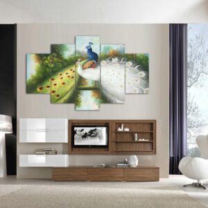 Beautiful Peacock Couple - Animal 5 Panel Canvas Art Wall Decor
