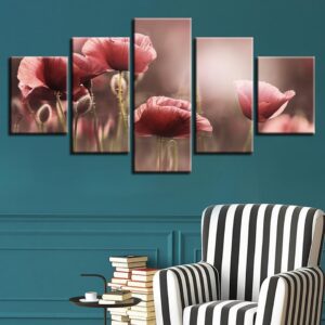 Beautiful Pink Flower 1 - Nature 5 Panel Canvas Art Wall Decor