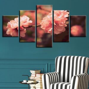 Beautiful Pink Flower 3 - Nature 5 Panel Canvas Art Wall Decor