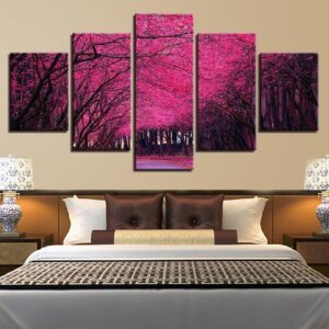 Beautiful Pink Tree 01 - Nature 5 Panel Canvas Art Wall Decor