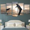 Beautiful Playful Dolphins - Animal 5 Panel Canvas Art Wall Decor