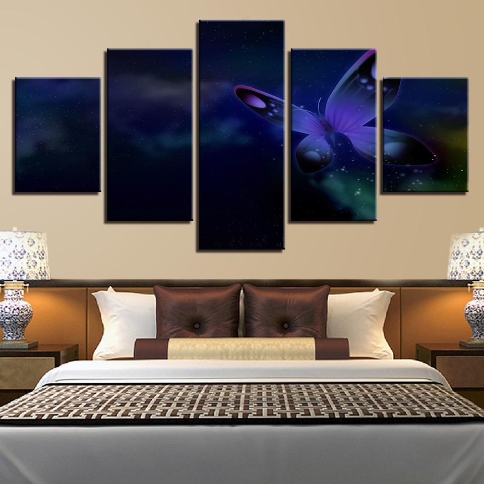 Beautiful Purple Butterfly - Animal 5 Panel Canvas Art Wall Decor Beautiful Purple Butterfly - Animal 5 Panel Canvas Art Wall Decor