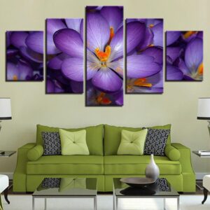 Beautiful Purple Flowers - Nature 5 Panel Canvas Art Wall Decor