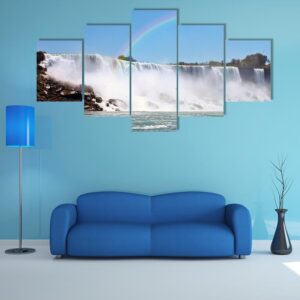 Beautiful Rainbow At Niagara Falls - Nature 5 Panel Canvas Art Wall Decor
