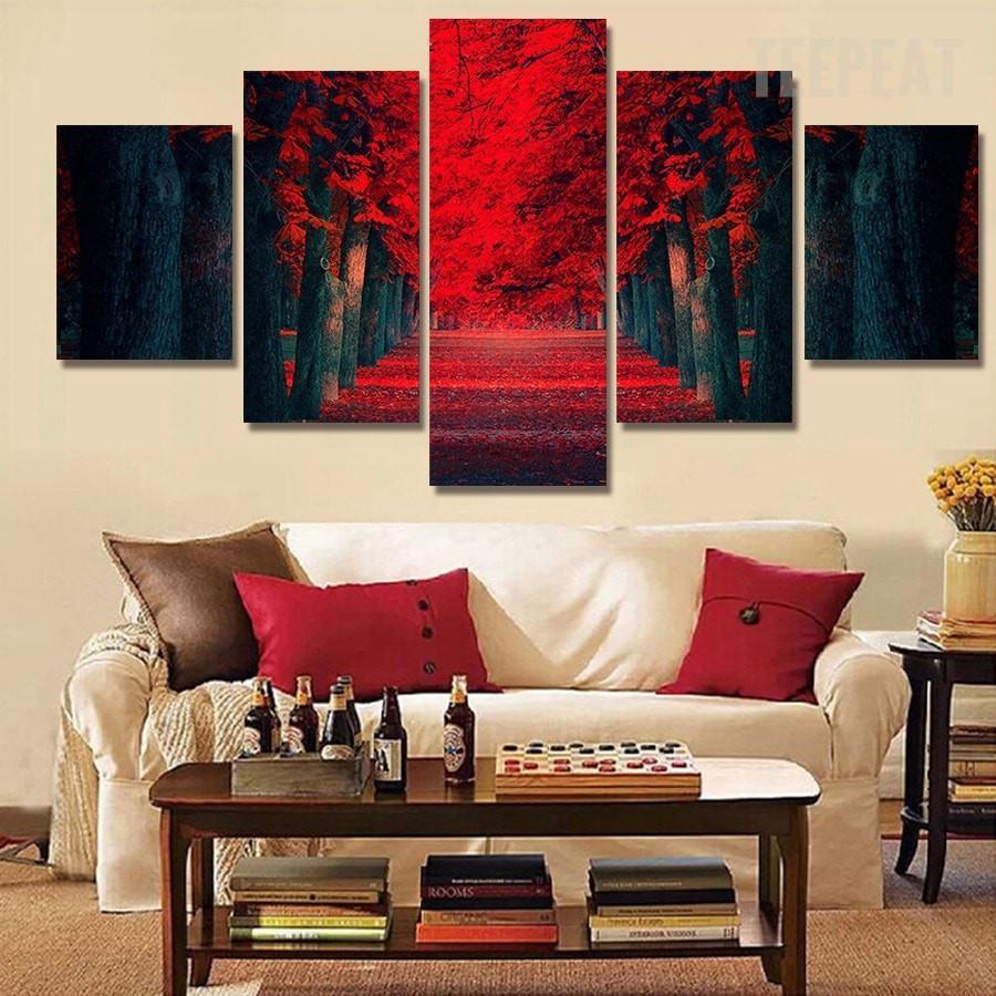 Beautiful Red Woods - Nature 5 Panel Canvas Art Wall Decor Beautiful Red Woods - Nature 5 Panel Canvas Art Wall Decor