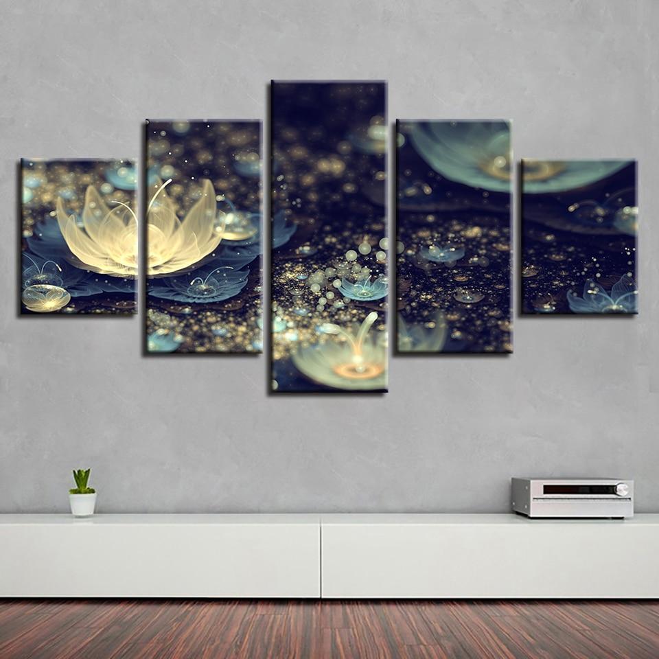 Beautiful River Lantern Night - Nature 5 Panel Canvas Art Wall Decor Beautiful River Lantern Night - Nature 5 Panel Canvas Art Wall Decor