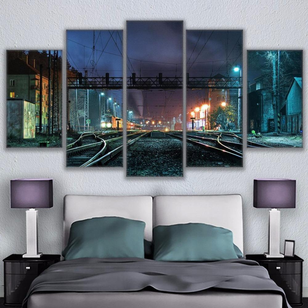 Beautiful Rustic Railroad Tracks - Nature 5 Panel Canvas Art Wall Decor Beautiful Rustic Railroad Tracks - Nature 5 Panel Canvas Art Wall Decor