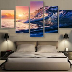 Beautiful Scenery: Ocean Waves - Nature 5 Panel Canvas Art Wall Decor
