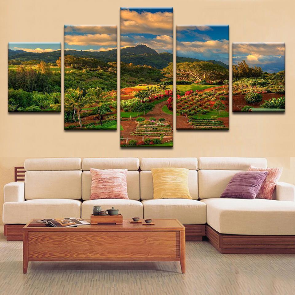Beautiful Scenery Of A Mountain And A Villa - Nature 5 Panel Canvas Art Wall Decor Beautiful Scenery Of A Mountain And A Villa - Nature 5 Panel Canvas Art Wall Decor