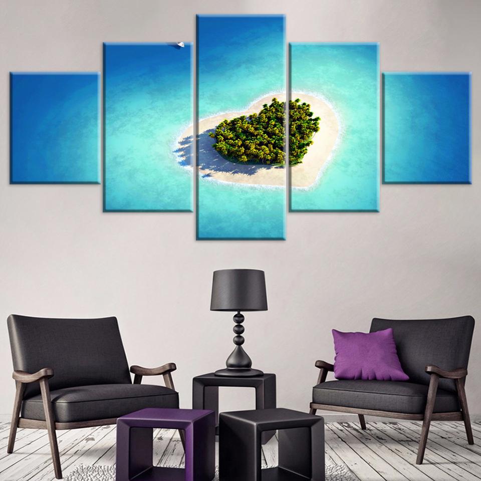Beautiful Sea Heart Reef Island Tavarua - Nature 5 Panel Canvas Art Wall Decor Beautiful Sea Heart Reef Island Tavarua - Nature 5 Panel Canvas Art Wall Decor
