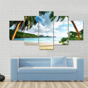 Beautiful Seychelles Beach And Wooden Pier - Nature 5 Panel Canvas Art Wall Decor