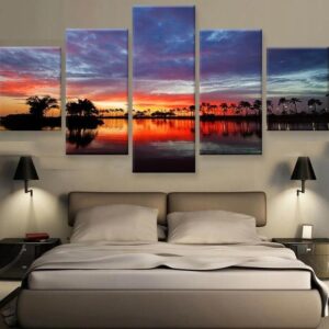 Beautiful Skies During Sunset Sunrise - Nature 5 Panel Canvas Art Wall Decor