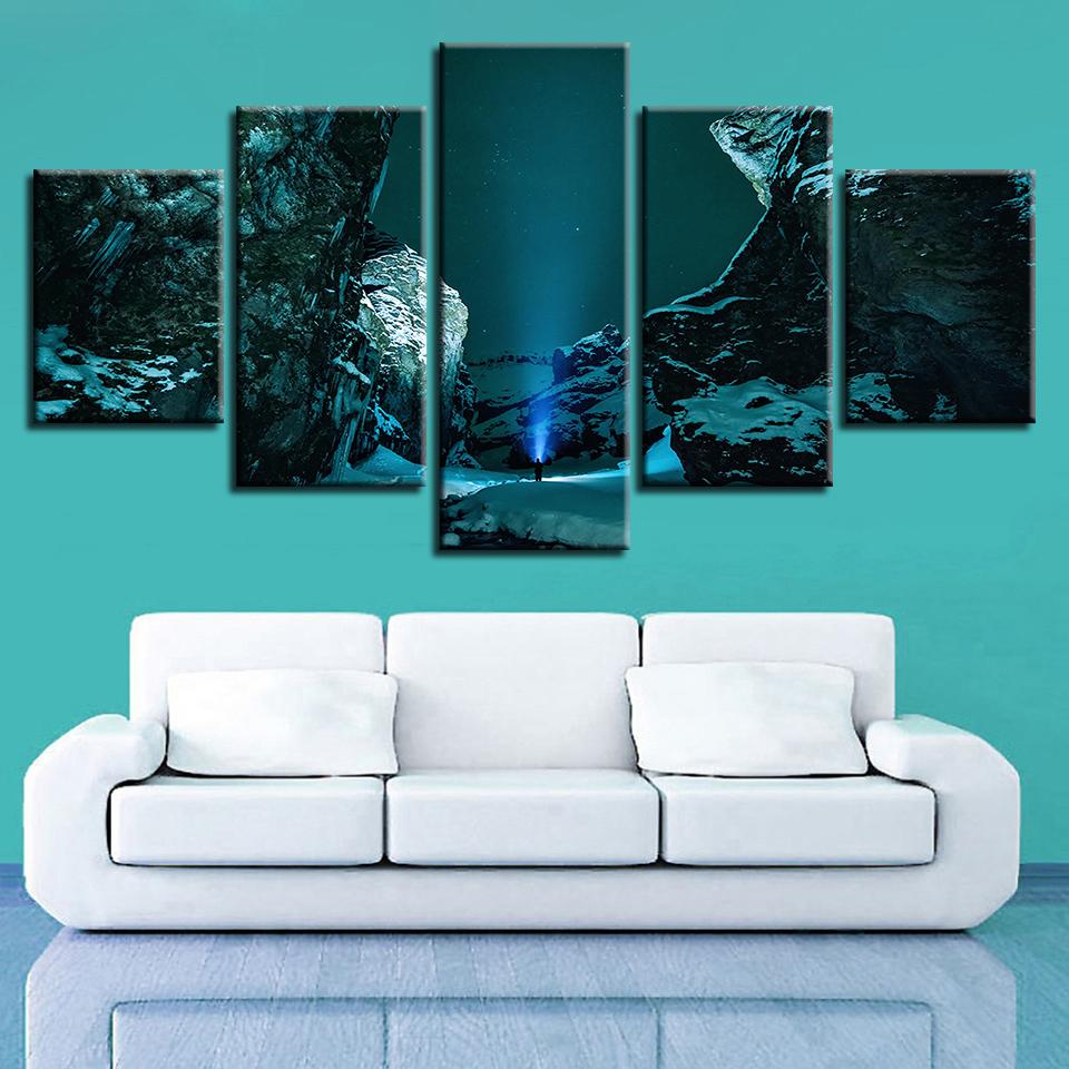 Beautiful Starry Sky Mountain Night - Nature 5 Panel Canvas Art Wall Decor Beautiful Starry Sky Mountain Night - Nature 5 Panel Canvas Art Wall Decor