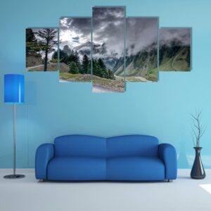 Beautiful Storm Clouds Over Mountains Of Ladakh - Nature 5 Panel Canvas Art Wall Decor