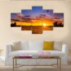 Beautiful Summer Sunset Over Fields - Nature 5 Panel Canvas Art Wall Decor