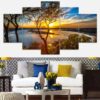 Beautiful Sunrise Lakeview - Nature 5 Panel Canvas Art Wall Decor