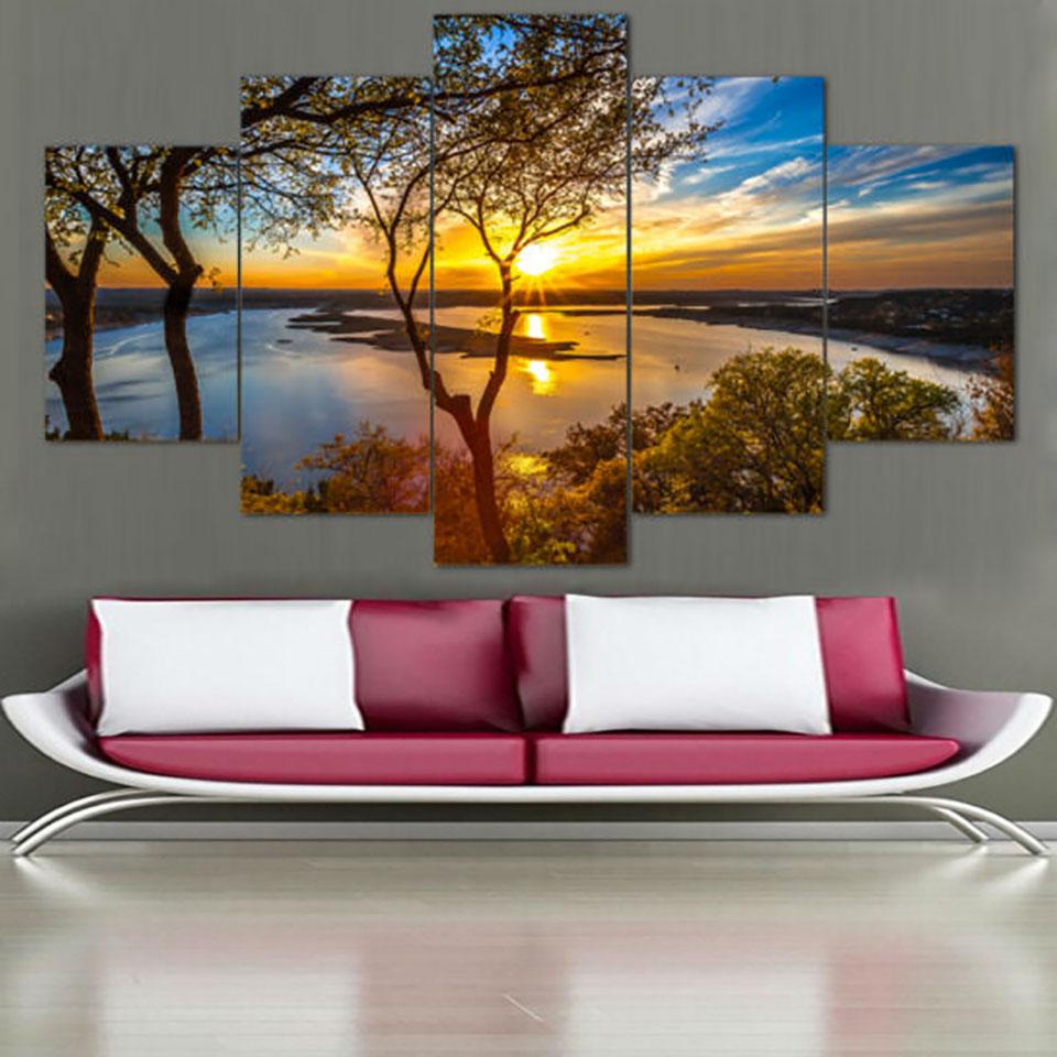 Beautiful Sunrise Natural Landscape 1 - Nature 5 Panel Canvas Art Wall Decor Beautiful Sunrise Natural Landscape 1 - Nature 5 Panel Canvas Art Wall Decor