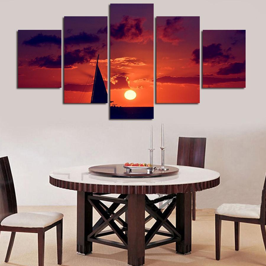 Beautiful Sunset Art - Nature 5 Panel Canvas Art Wall Decor Beautiful Sunset Art - Nature 5 Panel Canvas Art Wall Decor