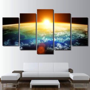 Beautiful Sunset On Planet Earth - Space Universe 5 Panel Canvas Art Wall Decor