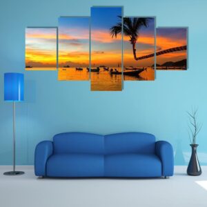 Beautiful Sunset On The Beach - Nature 5 Panel Canvas Art Wall Decor