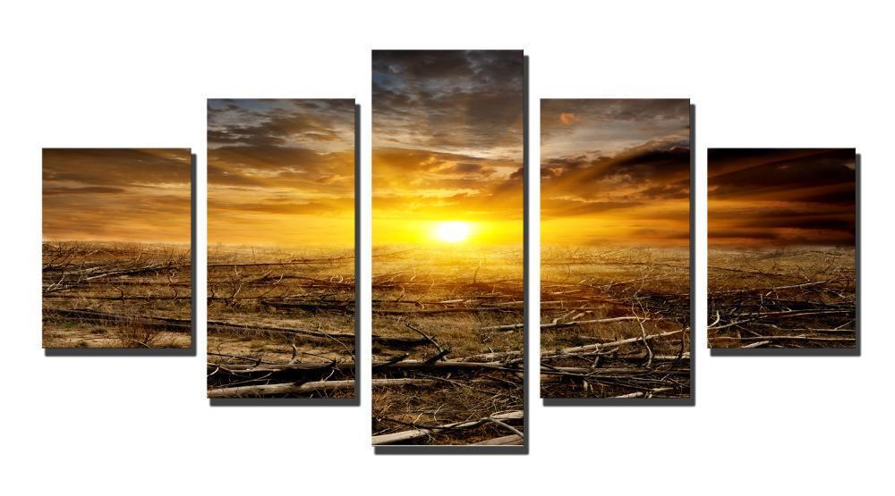 Beautiful Sunset Skyline - Nature 5 Panel Canvas Art Wall Decor Beautiful Sunset Skyline - Nature 5 Panel Canvas Art Wall Decor