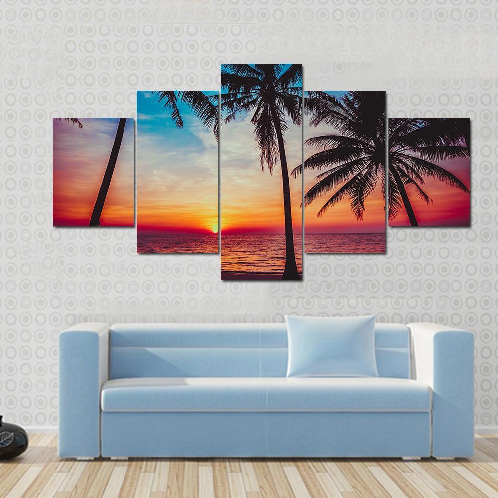 Beautiful Sunset Tropical Beach - Nature 5 Panel Canvas Art Wall Decor Beautiful Sunset Tropical Beach - Nature 5 Panel Canvas Art Wall Decor