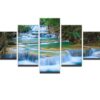Beautiful Waterfall Woods Nature Forest Waterfalls Modern - Nature 5 Panel Canvas Art Wall Decor