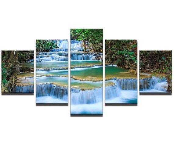 Beautiful Waterfall Woods Nature Forest Waterfalls Modern - Nature 5 Panel Canvas Art Wall Decor Beautiful Waterfall Woods Nature Forest Waterfalls Modern - Nature 5 Panel Canvas Art Wall Decor