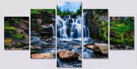 Beautiful Waterfall - Nature 5 Panel Canvas Art Wall Decor Beautiful Waterfall - Nature 5 Panel Canvas Art Wall Decor