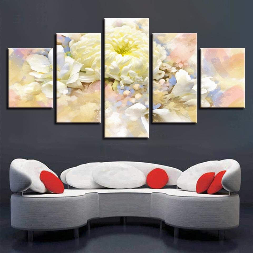 Beautiful White Flower - Nature 5 Panel Canvas Art Wall Decor Beautiful White Flower - Nature 5 Panel Canvas Art Wall Decor