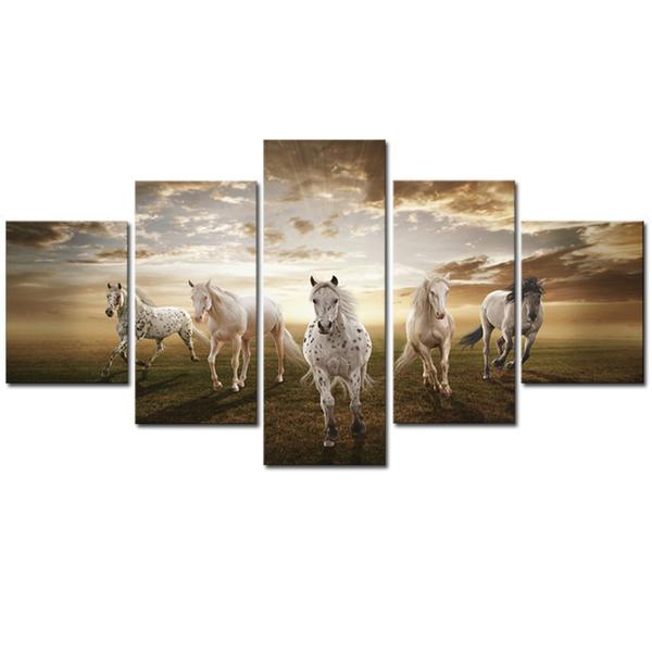 Beautiful White Horse - Animal 5 Panel Canvas Art Wall Decor Beautiful White Horse - Animal 5 Panel Canvas Art Wall Decor