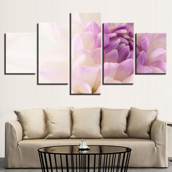 Beautiful White Purple Flowers 01 - Nature 5 Panel Canvas Art Wall Decor Beautiful White Purple Flowers 01 - Nature 5 Panel Canvas Art Wall Decor