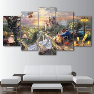Beauty And The Beast 1 - Cartoon 5 Panel Canvas Art Wall Decor