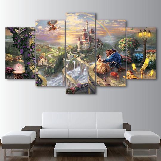 Beauty And The Beast 1 - Cartoon 5 Panel Canvas Art Wall Decor Beauty And The Beast 1 - Cartoon 5 Panel Canvas Art Wall Decor