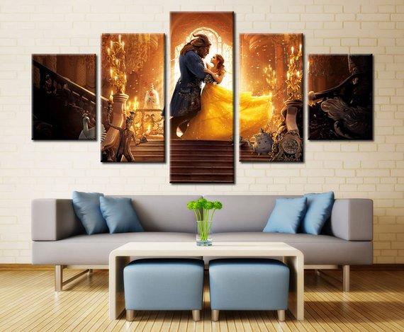 Beauty And The Beast 2 - Movie 5 Panel Canvas Art Wall Decor Beauty And The Beast 2 - Movie 5 Panel Canvas Art Wall Decor