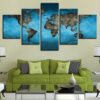 Bebroom Blue Retro World Map Office - Abstract 5 Panel Canvas Art Wall Decor