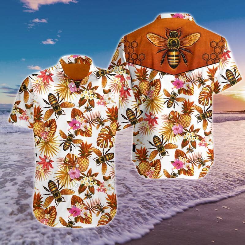 Bee Hawaiian Shirt Summer Button Up Bee Hawaiian Shirt Summer Button Up