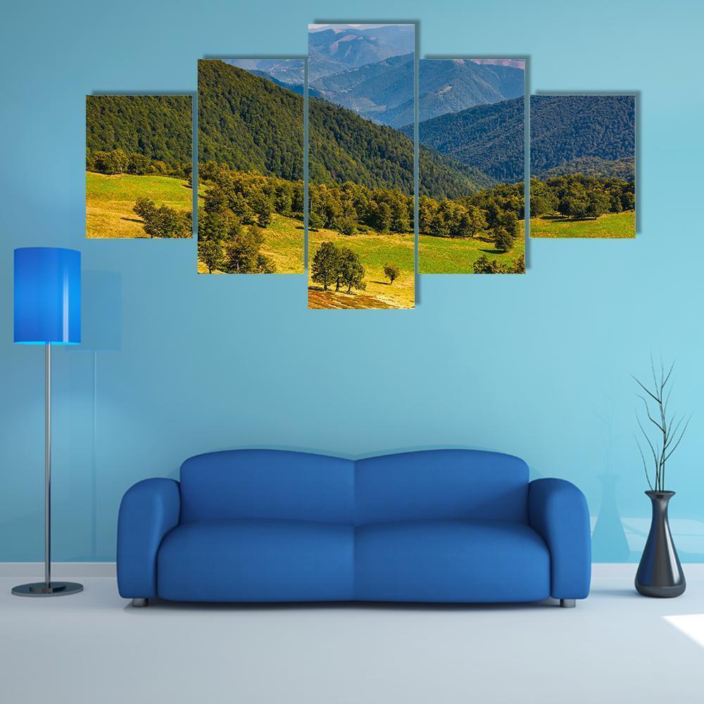 Beech Trees Meadow On Hillside - Nature 5 Panel Canvas Art Wall Decor Beech Trees Meadow On Hillside - Nature 5 Panel Canvas Art Wall Decor