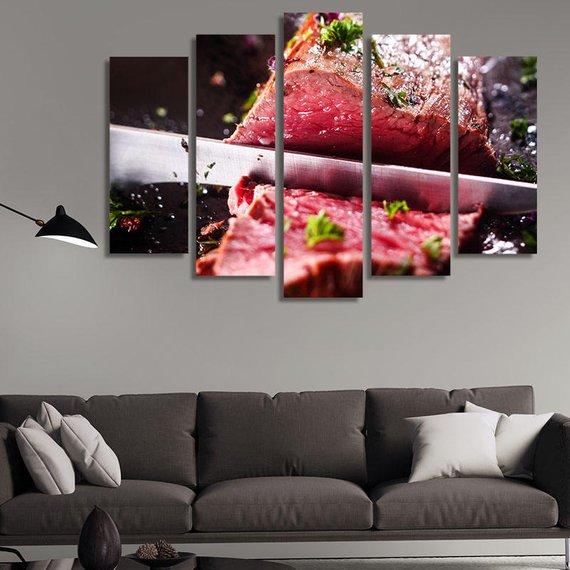 Beef Cuts Black Angus Meat Slicer Restaurant - Kitchen 5 Panel Canvas Art Wall Decor Beef Cuts Black Angus Meat Slicer Restaurant - Kitchen 5 Panel Canvas Art Wall Decor