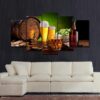 Beer Barrel Bottle Hop Malt - Wine 5 Panel Canvas Art Wall Decor