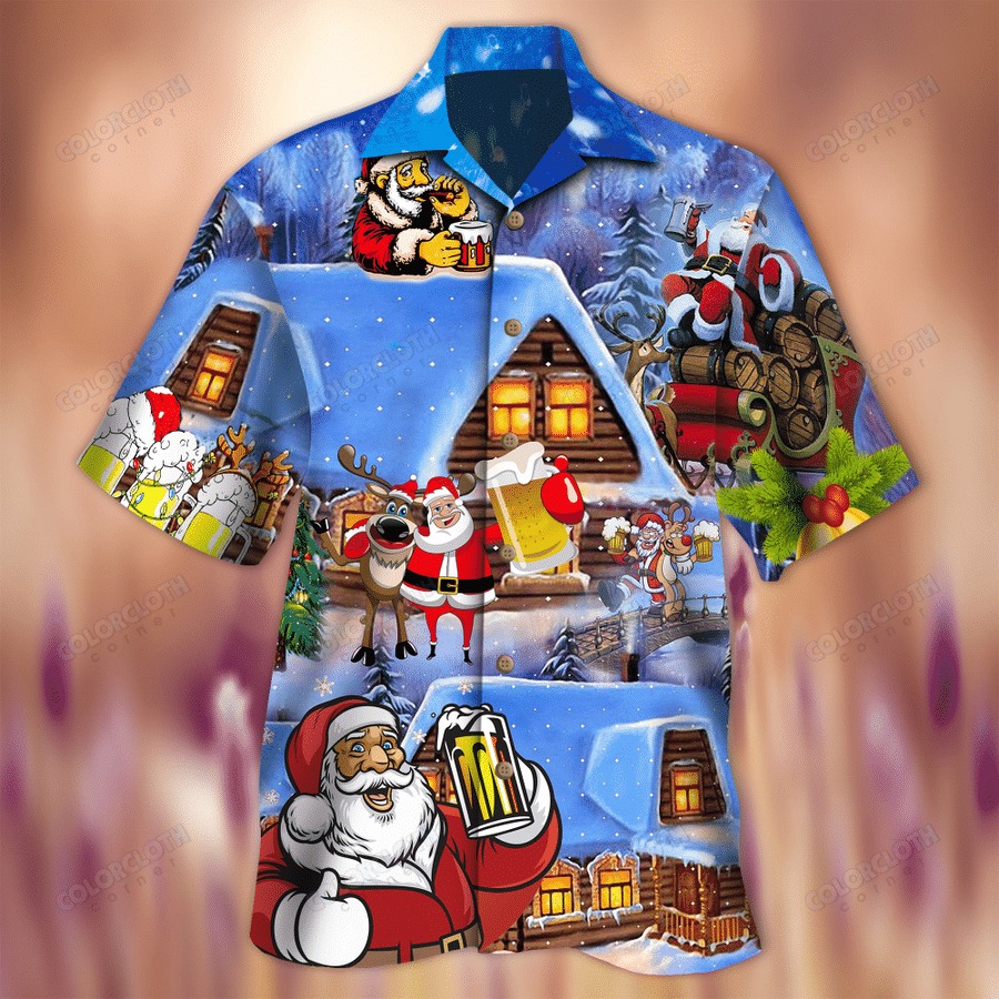 Beery Christmas Santa Claus Drinks Beer Hawaiian Shirt Beery Christmas Santa Claus Drinks Beer Hawaiian Shirt