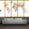 Beige World Map - World Map 5 Panel Canvas Art Wall Decor