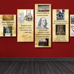 Benjamin Franklin - Famous Person 5 Panel Canvas Art Wall Dï¿½Cor