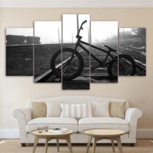 Bicycle Lane Black And White - Nature 5 Panel Canvas Art Wall Decor