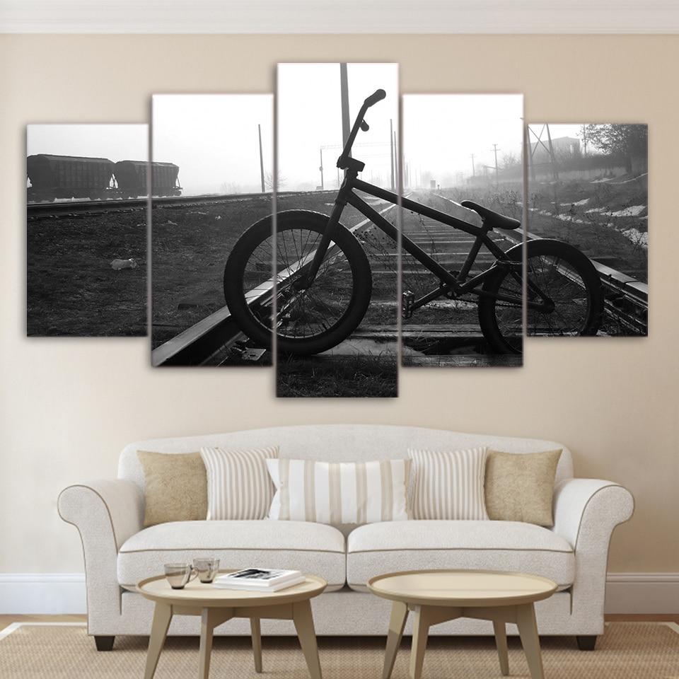 Bicycle Lane Black And White - Nature 5 Panel Canvas Art Wall Decor Bicycle Lane Black And White - Nature 5 Panel Canvas Art Wall Decor