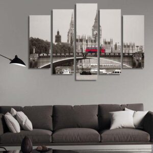 Big Ben House Of Parliament And Lambeth Bridge - Nature 5 Panel Canvas Art Wall Decor