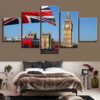 Big Ben Union Jack London England - Nature 5 Panel Canvas Art Wall Decor